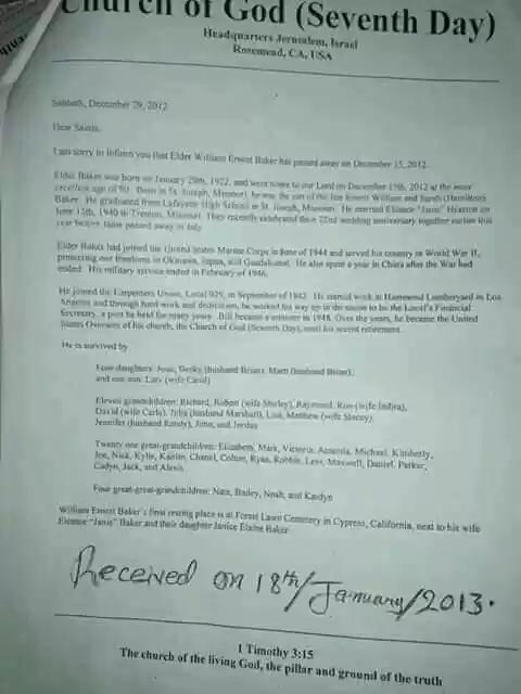 Passing of Elder Baker1